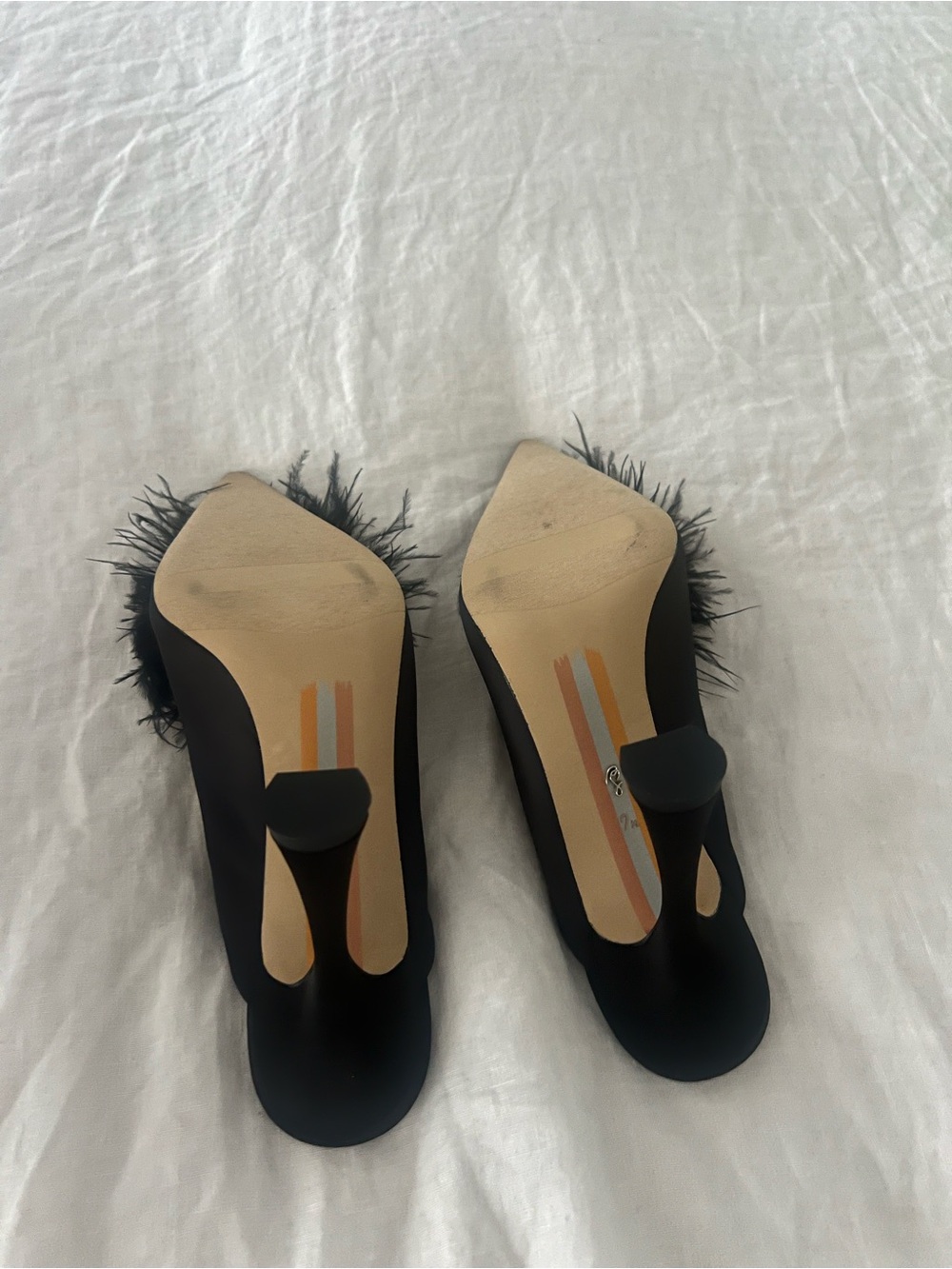 Sam Edelman Black Feather Pom Slide Heels - Picture 3 of 6